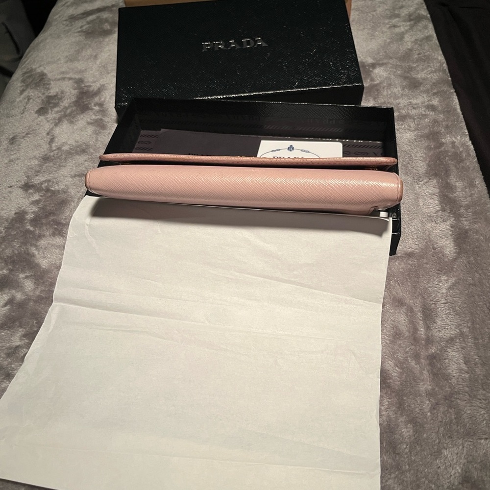 Prada Light Pink Saffiano Leather Continental Wallet with Gold Hardware - Picture 3 of 16